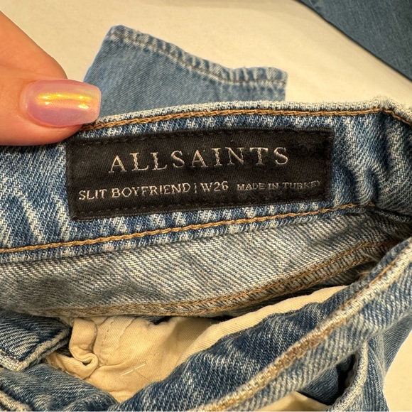 All Saints Women’s Distressed Denim Slit Boyfriend Jeans Size 26 - Picture 3 of 5